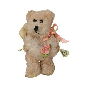 Boyds Collection Ltd Angel Teddy Bear‎ Plush 1990 With Pink Ribbon & Rose Mini